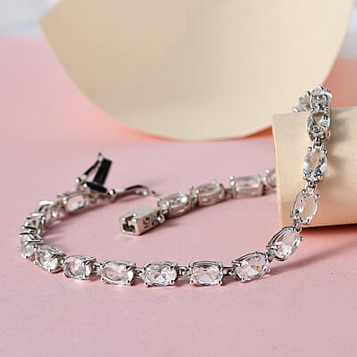 Mexican Hyalite Opal Tennis Bracelet in Platinum Over Sterling Silver (7.25 In) 8.40 ctw with Free UV Flash Light