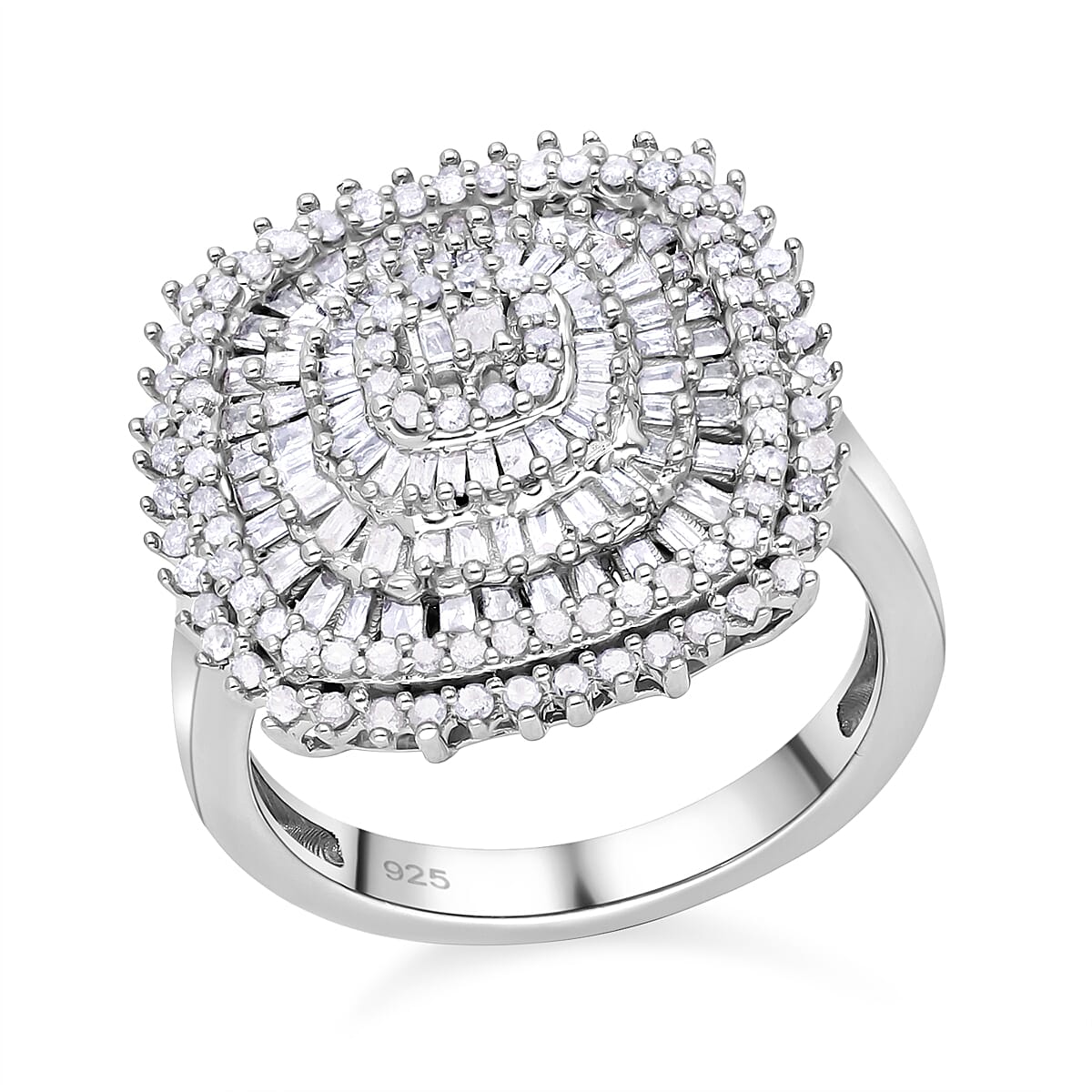White Diamond 1.00 ctw Ring in Platinum Over Sterling Silver (Size 8.0)