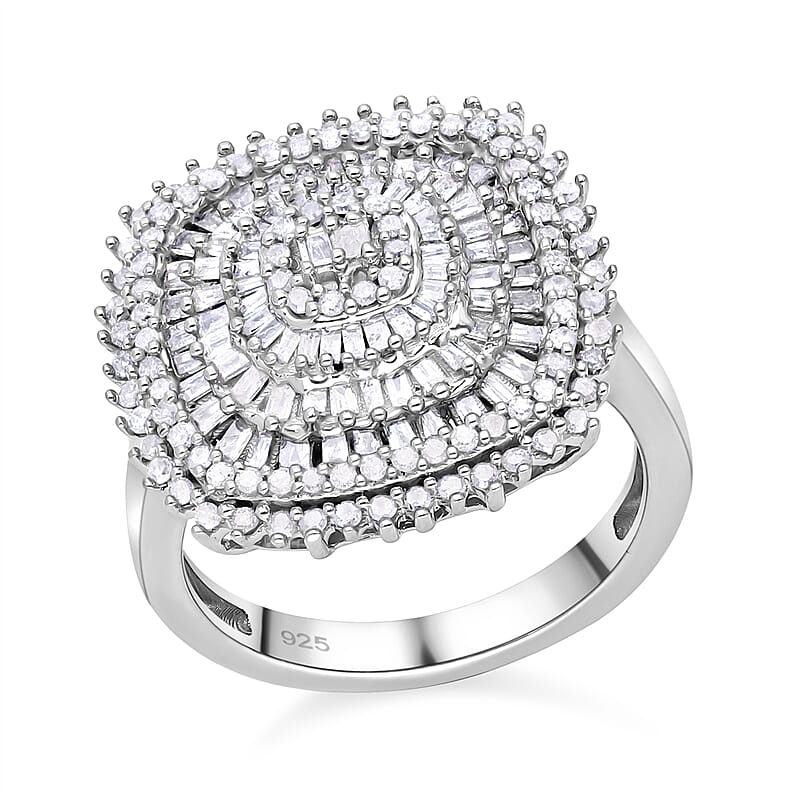 White Diamond 1.00 ctw Ring in Platinum Over Sterling Silver (Size 8.0)