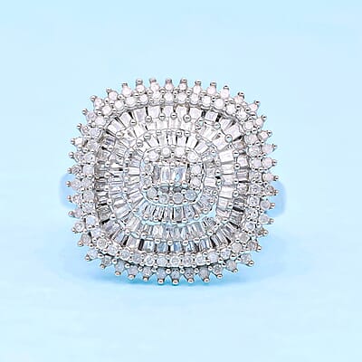 White Diamond 1.00 ctw Ring in Platinum Over Sterling Silver (Size 8.0)