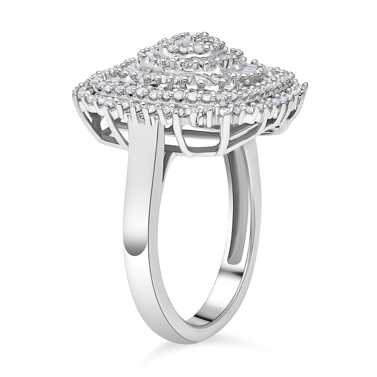 White Diamond 1.00 ctw Ring in Platinum Over Sterling Silver (Size 8.0)