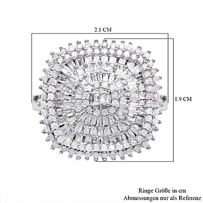 White Diamond 1.00 ctw Ring in Platinum Over Sterling Silver (Size 8.0)
