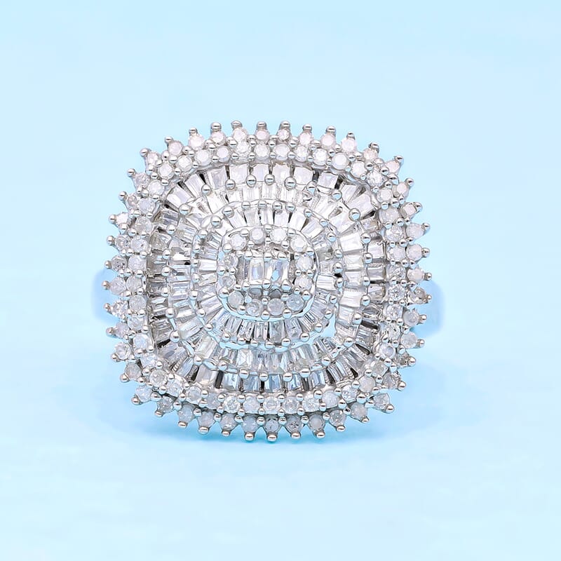 White Diamond 1.00 ctw Ring in Platinum Over Sterling Silver (Size 9.0)