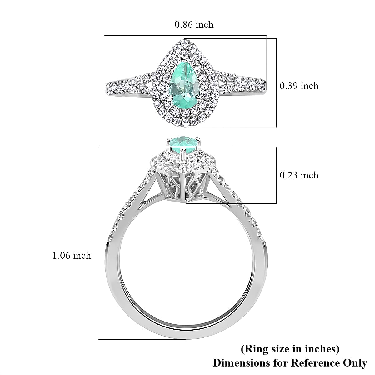 Certified Rhapsody AAAA Paraiba Tourmaline and E-F VS Diamond 0.65 ctw Double Halo Ring in 950 Platinum (Size 9.0) 4.25 Grams image number 5