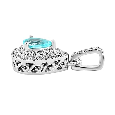 Certified and Appraised Rhapsody 950 Platinum AAAA Paraiba Tourmaline and E-F VS Diamond Double Halo Pendant 0.50 ctw