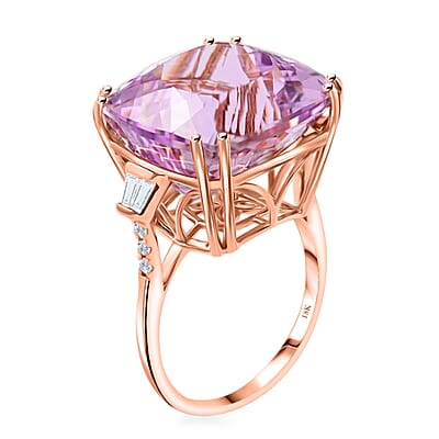 Certified & Appraised Iliana AAA Martha Rocha Kunzite and G-H SI Diamond 26.50 ctw Ring in 18K Rose Gold (Size 8.0) 5.15 Grams