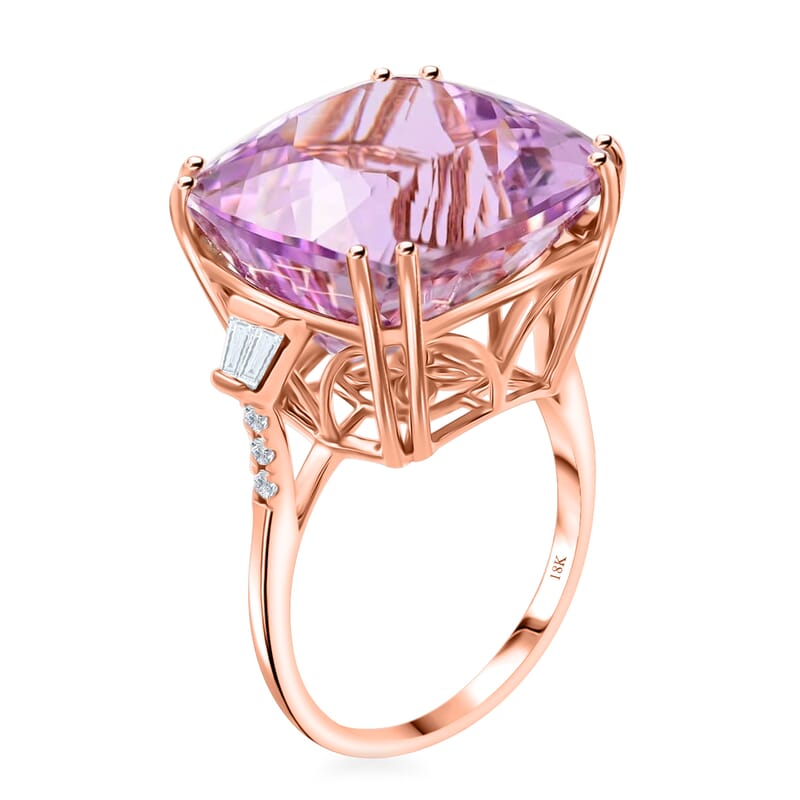 Certified & Appraised Iliana AAA Martha Rocha Kunzite and G-H SI Diamond 26.50 ctw Ring in 18K Rose Gold (Size 8.0) 5.15 Grams
