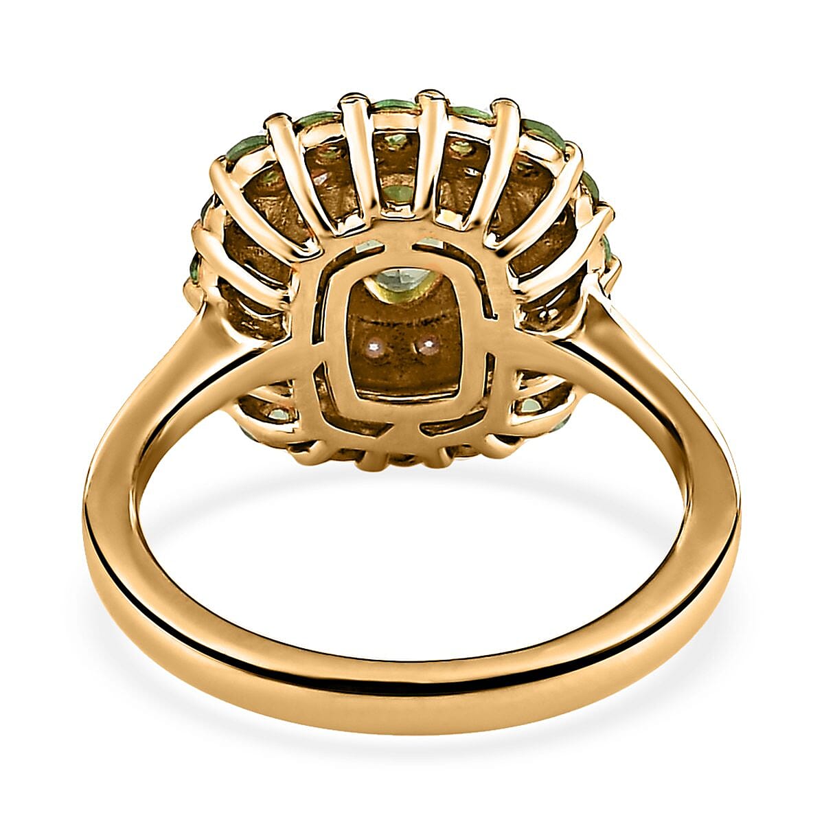 Premium Natural Tsavorite Garnet and Moissanite Double Halo Ring in Vermeil Yellow Gold Over Sterling Silver 1.40 ctw image number 4