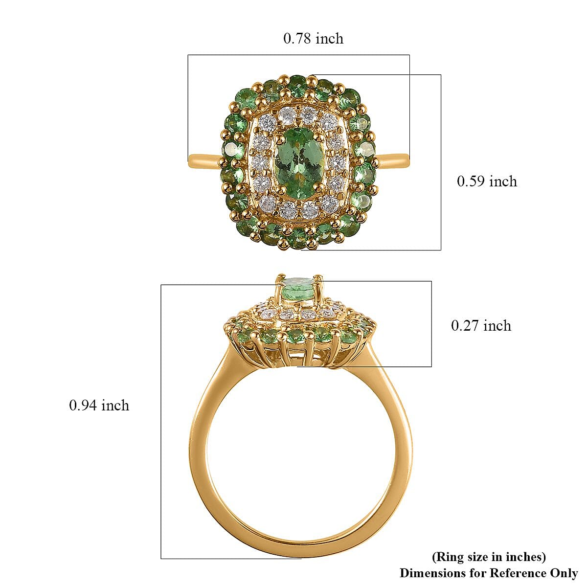 Premium Natural Tsavorite Garnet and Moissanite Double Halo Ring in Vermeil Yellow Gold Over Sterling Silver 1.40 ctw image number 5