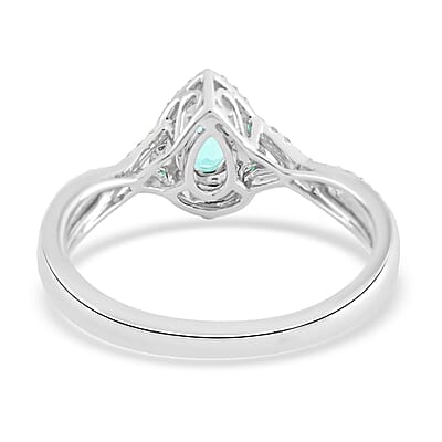 Certified Rhapsody 950 Platinum AAAA Paraiba Tourmaline and E-F VS Diamond Ring (Size 10.0) 5 Grams 0.65 ctw