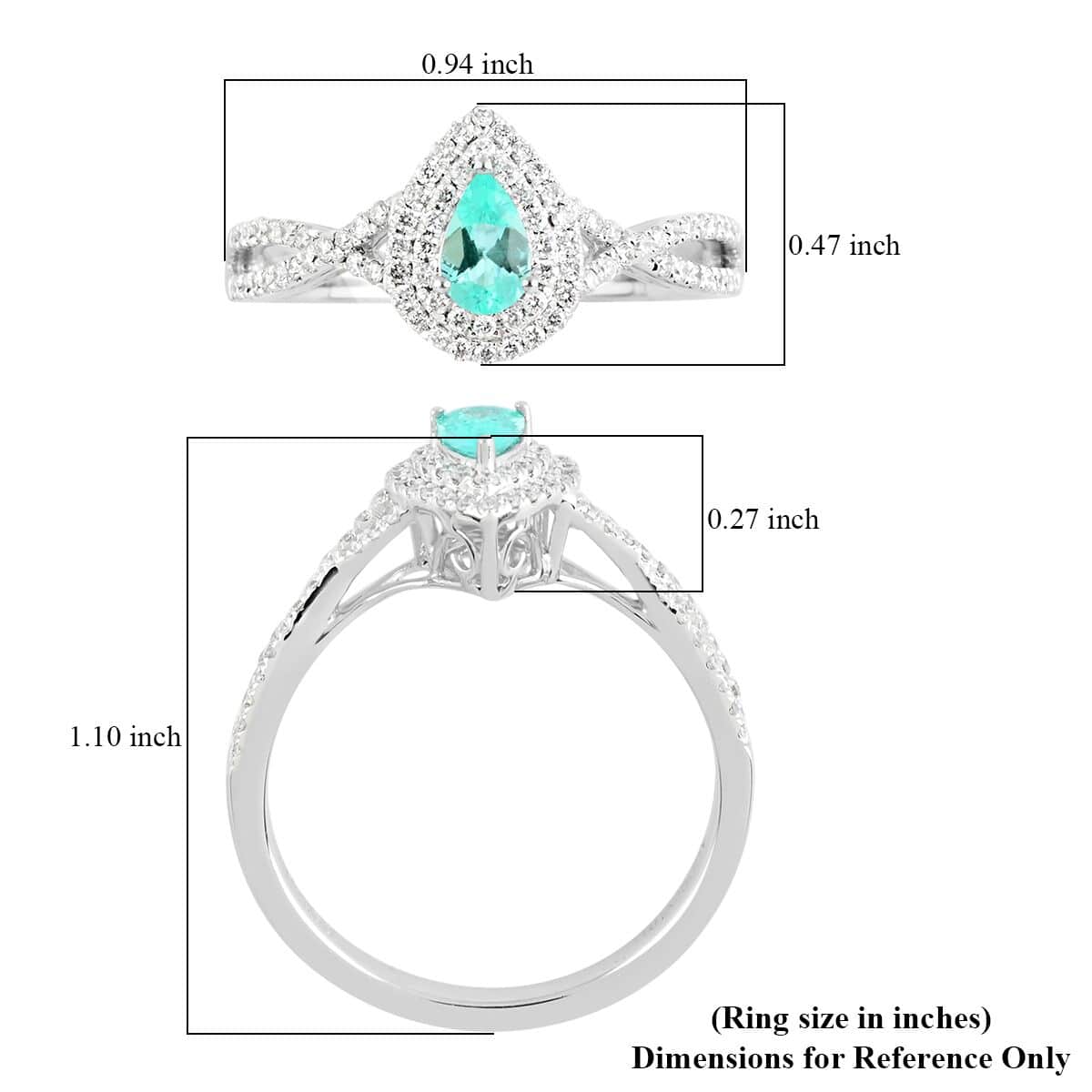 Doorbuster Certified & Appraised RHAPSODY 950 Platinum AAAA Paraiba Tourmaline and E-F VS Diamond Ring 5 Grams 0.65 ctw image number 5