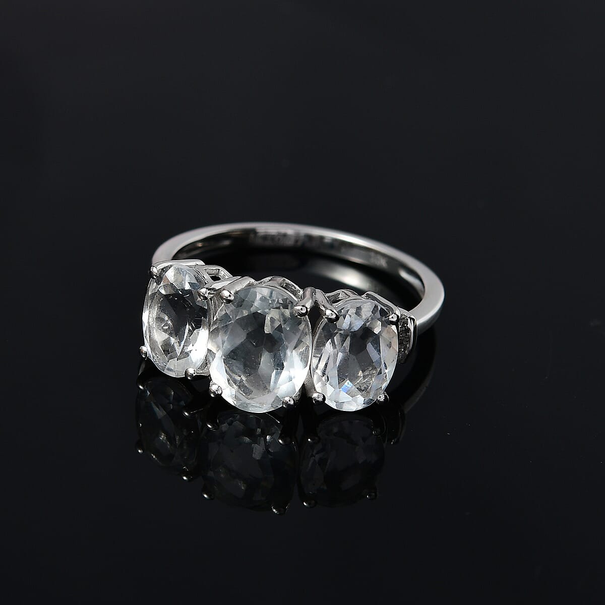 LUXORO 10K White Gold Premium Mexican Hyalite Opal and G-H I3 Diamond 3 Stone Ring (Size 10.0) 2 Grams 3.10 ctw with Free UV Torch image number 1