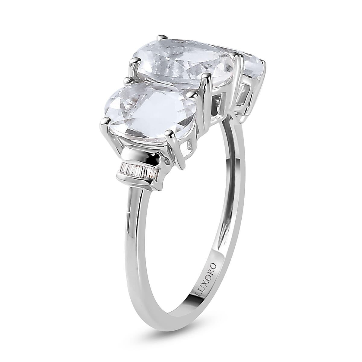 LUXORO 10K White Gold Premium Mexican Hyalite Opal and G-H I3 Diamond 3 Stone Ring (Size 10.0) 2 Grams 3.10 ctw with Free UV Torch image number 3