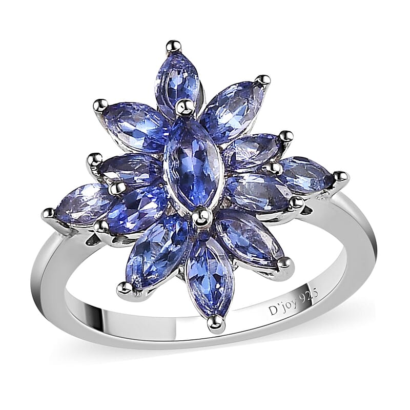 AAA Tanzanite Floral Ring in Platinum Over Sterling Silver (Size 10.0) 1.75 ctw