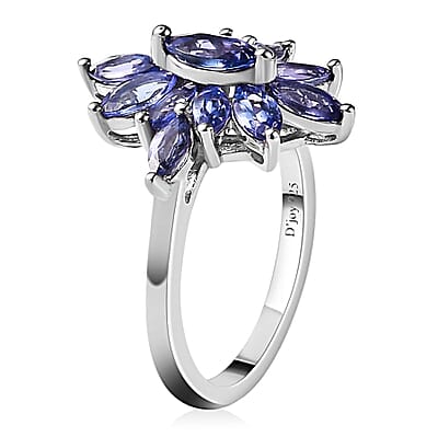 AAA Tanzanite Floral Ring in Platinum Over Sterling Silver (Size 10.0) 1.75 ctw