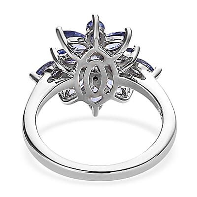 AAA Tanzanite Floral Ring in Platinum Over Sterling Silver (Size 10.0) 1.75 ctw