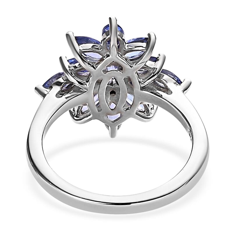 AAA Tanzanite Floral Ring in Platinum Over Sterling Silver (Size 10.0) 1.75 ctw