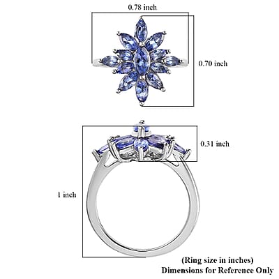 AAA Tanzanite Floral Ring in Platinum Over Sterling Silver (Size 10.0) 1.75 ctw