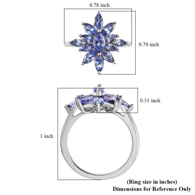 AAA Tanzanite Floral Ring in Platinum Over Sterling Silver (Size 10.0) 1.75 ctw