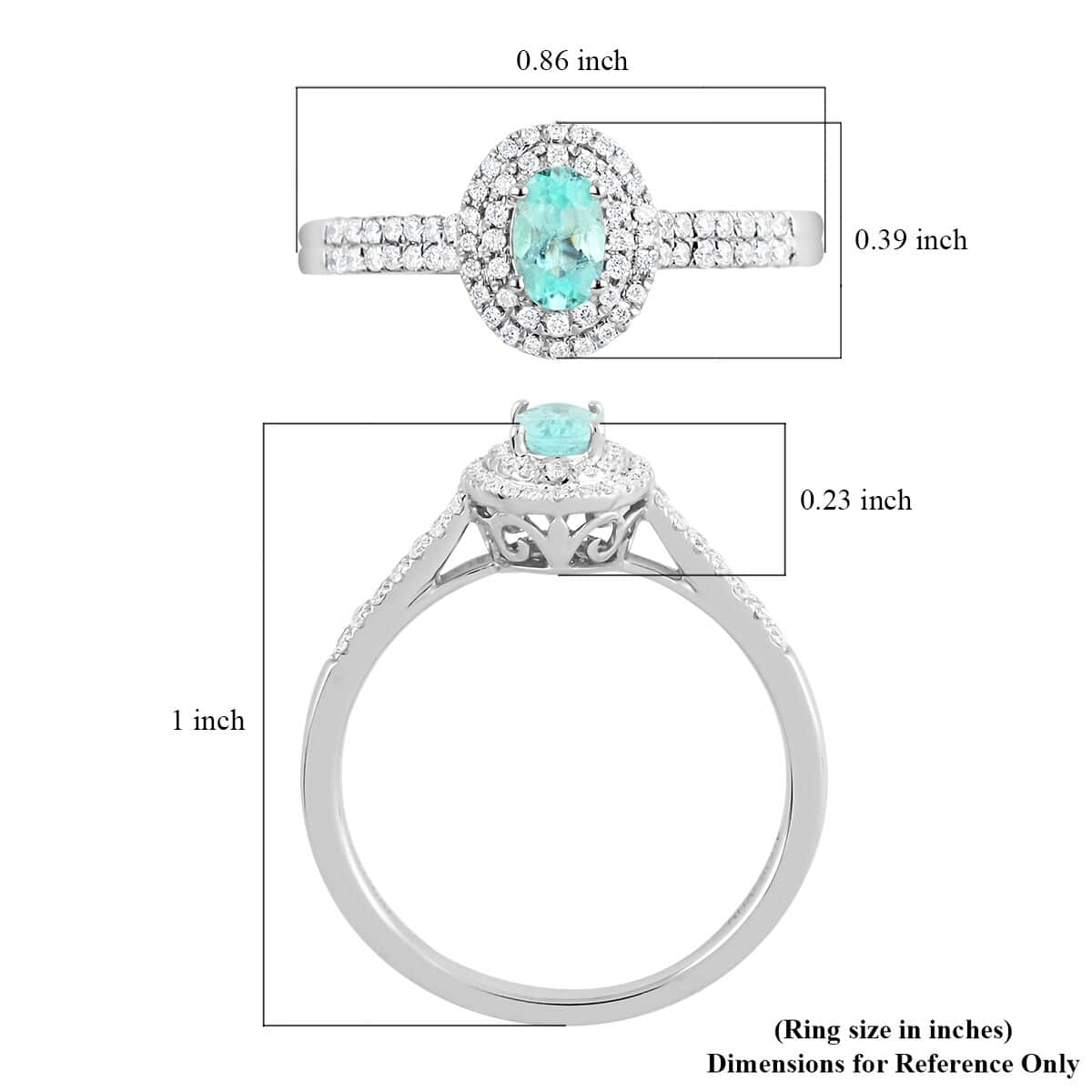 Doorbuster Certified & Appraised RHAPSODY 950 Platinum AAAA Paraiba Tourmaline and E-F VS Diamond Double Halo Ring 4.45 Grams 0.65 ctw image number 5