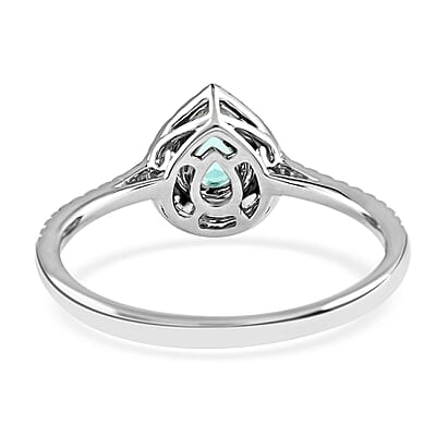 Certified and Appraised Rhapsody 950 Platinum AAAA Paraiba Tourmaline and E-F VS Diamond Double Halo Ring (Size 7.0) 4.25 Grams 0.60 ctw