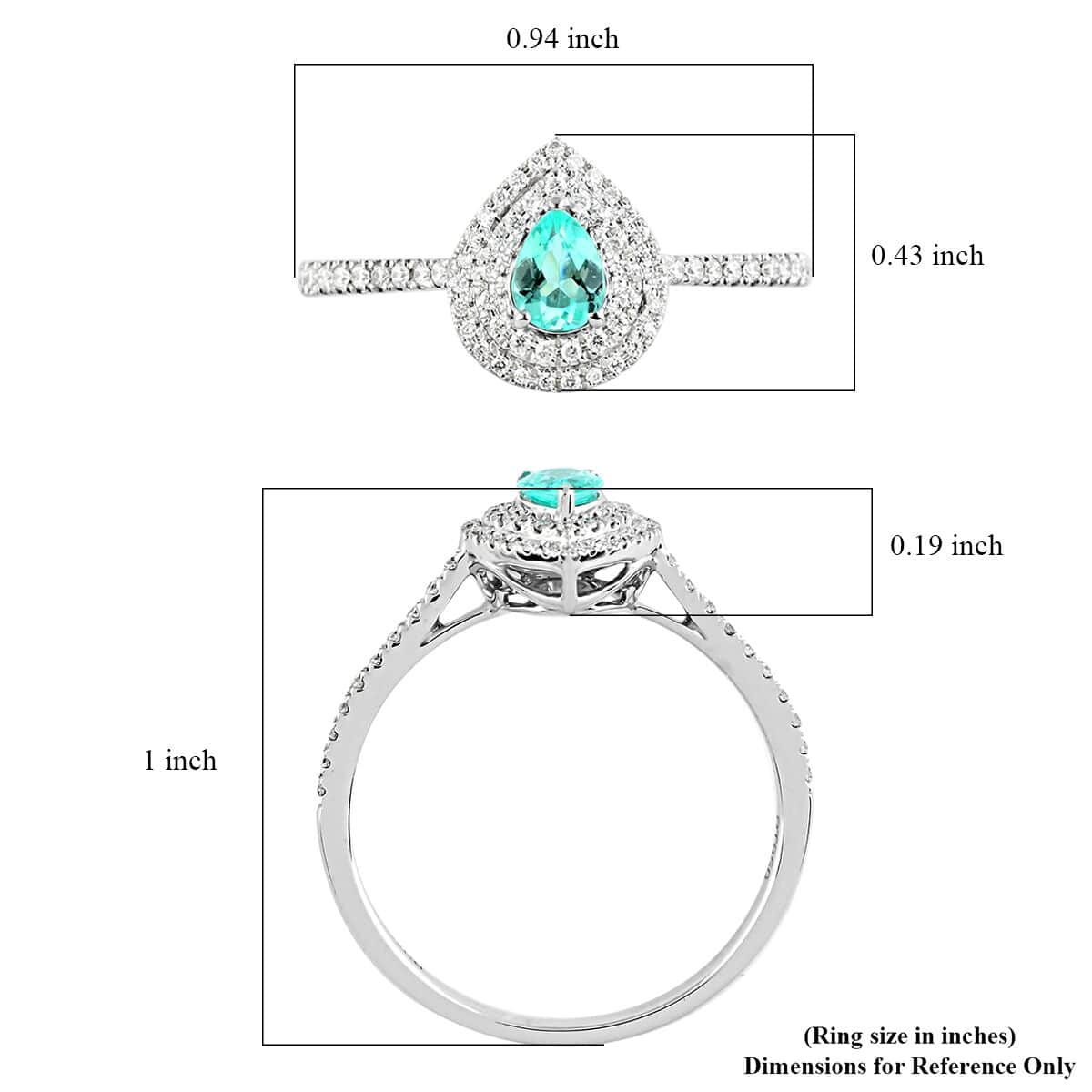 Doorbuster Certified & Appraised RHAPSODY 950 Platinum AAAA Paraiba Tourmaline and E-F VS Diamond Double Halo Ring 4.25 Grams 0.60 ctw image number 5