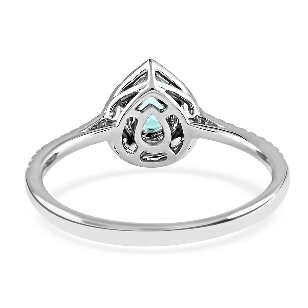 Certified Rhapsody 950 Platinum AAAA Paraiba Tourmaline and E-F VS Diamond Double Halo Ring (Size 8.0) 4.25 Grams 0.60 ctw image number 4