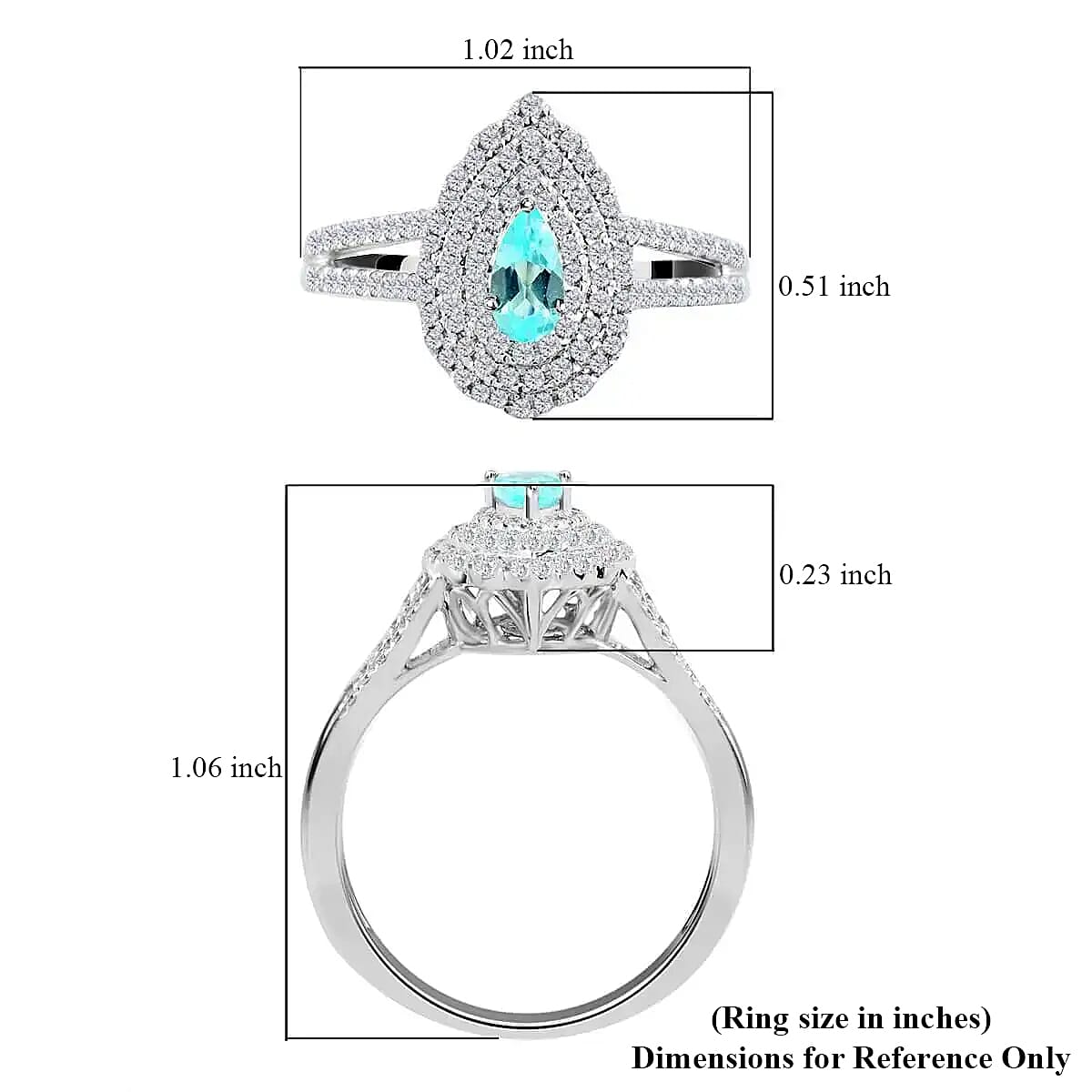 Rhapsody Certified & Appraised AAAA Paraiba Tourmaline Ring,  E-F VS Diamond Accent Double Halo Ring,  950 Platinum Ring, Wedding Ring For Her 5.46 Grams 0.70 ctw