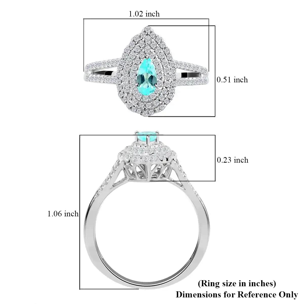 Doorbuster Certified & Appraised RHAPSODY 950 Platinum AAAA Paraiba Tourmaline and E-F VS Diamond Split Shank Double Halo Ring 5.46 Grams 0.70 ctw image number 5