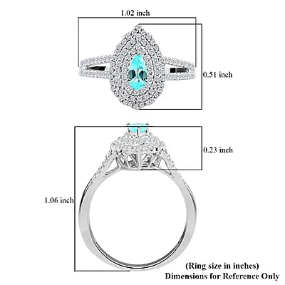 Rhapsody Certified & Appraised AAAA Paraiba Tourmaline Ring,  E-F VS Diamond Accent Double Halo Ring,  950 Platinum Ring, Wedding Ring For Her 5.46 Grams 0.70 ctw