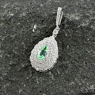 Certified & Appaised Rhapsody 950 Platinum AAAA Paraiba Tourmaline and E-F VS Diamond Pendant 0.60 ctw
