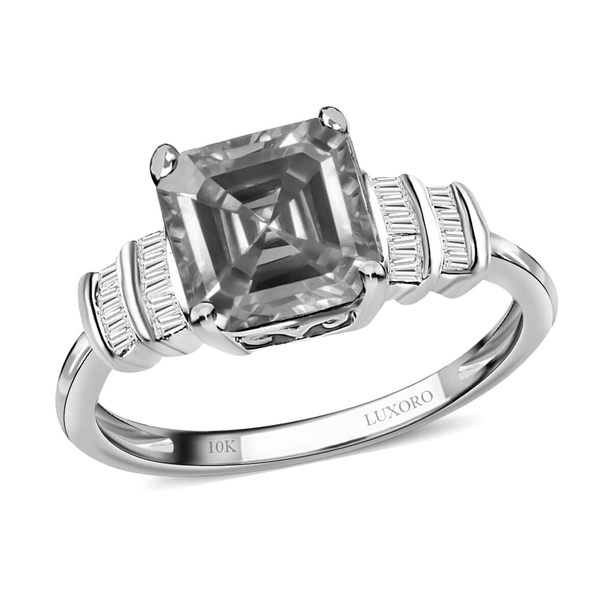 Luxoro 10K White Gold Asscher Cut Premium Ratanakiri Blue Zircon amd Diamond Ring (Size 10.0) 3.15 ctw image number 0