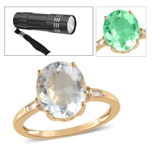 LUXORO 10K Yellow Gold Premium Mexican Hyalite Opal and Diamond Ring 2.20 Grams 3.25 ctw with Free UV Torch