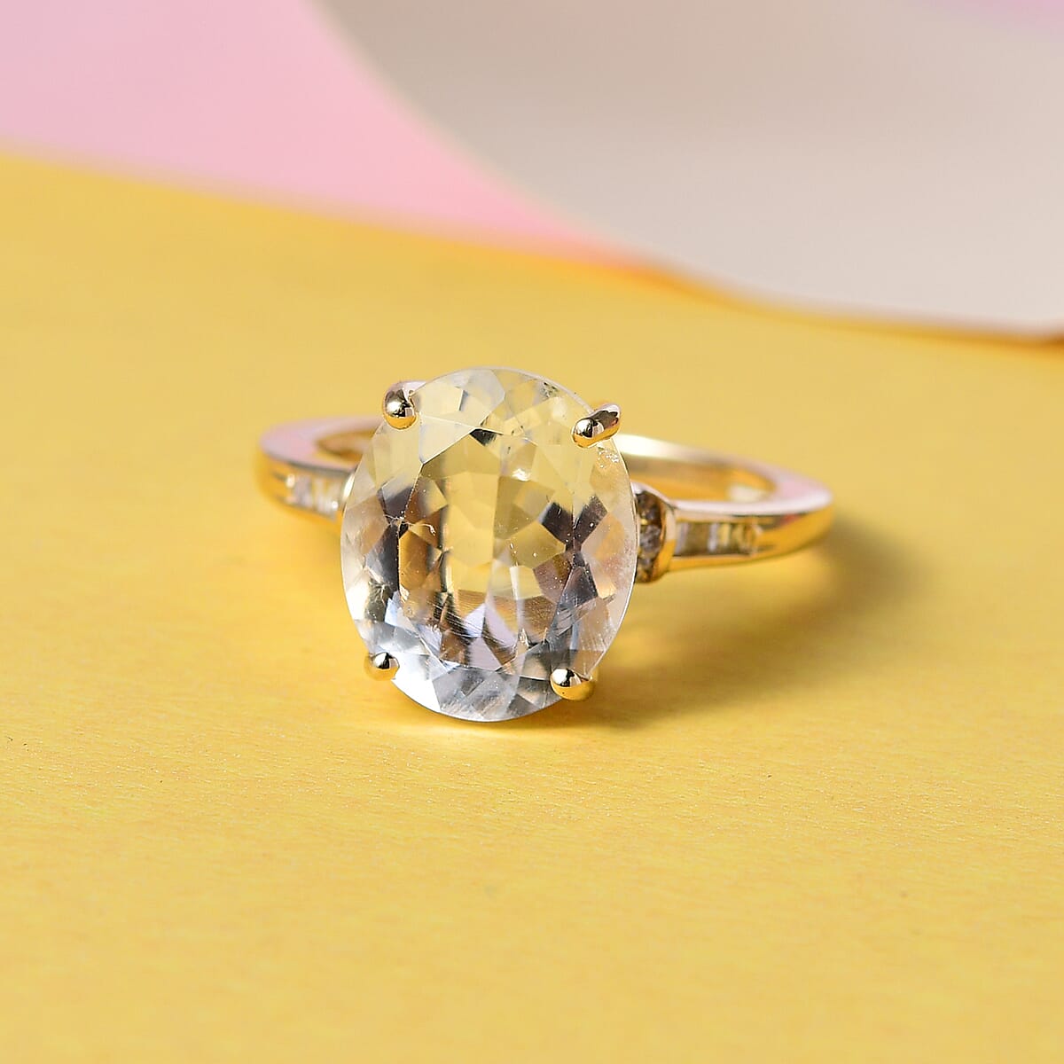 LUXORO 10K Yellow Gold Premium Mexican Hyalite Opal and Diamond Ring 2.20 Grams 3.25 ctw with Free UV Torch image number 1