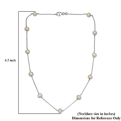 White Freshwater Pearl Station Necklace 18 Inches in Sterling Silver