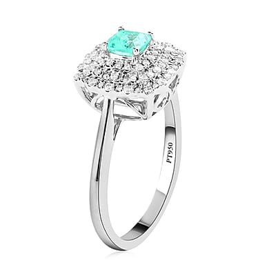Certified & Appraised Rhapsody 950 Platinum AAAA Paraiba Tourmaline and E-F VS Diamond Ring (Size 10.0) 5.32 Grams 0.65 ctw