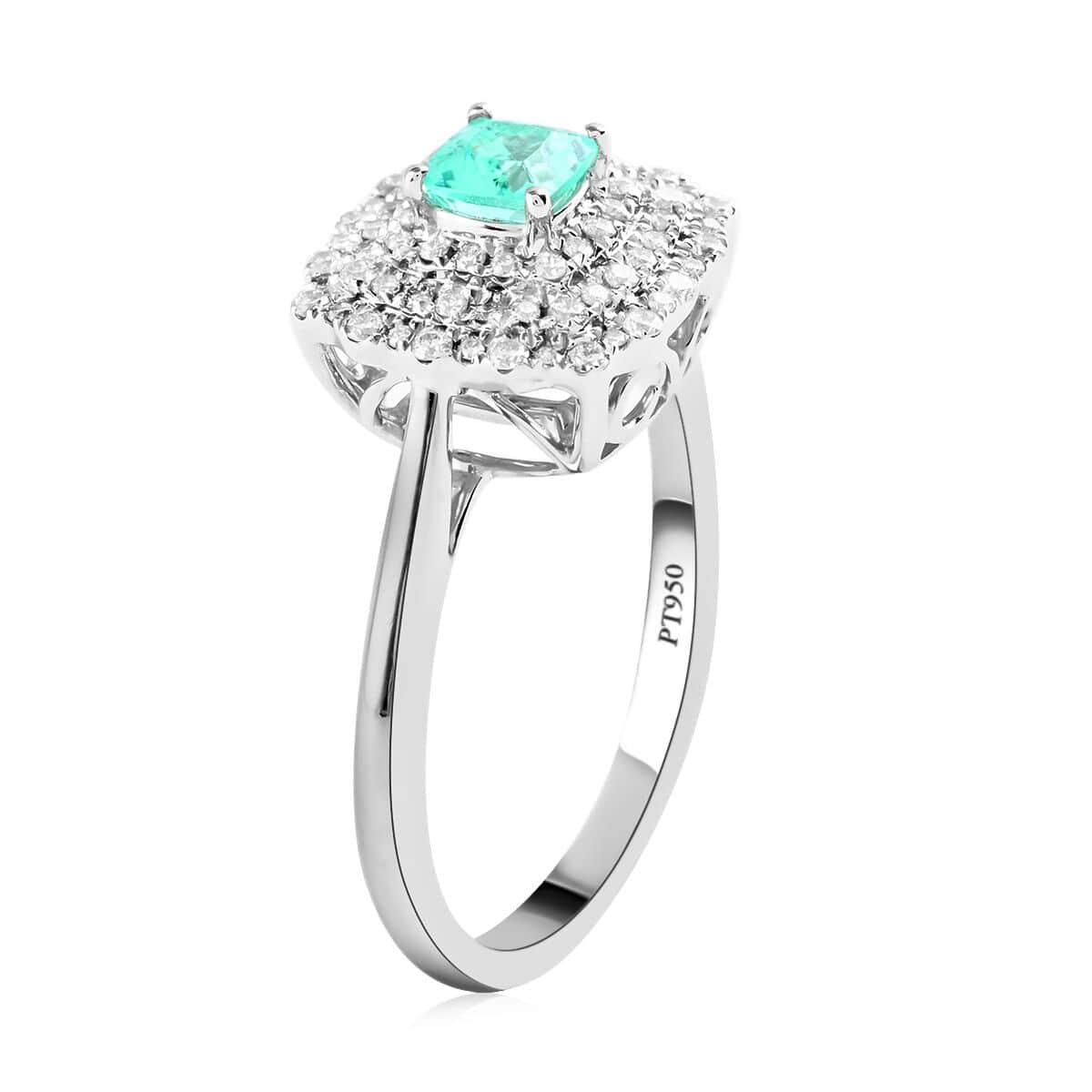 Certified Rhapsody 950 Platinum AAAA Paraiba Tourmaline and E-F VS Diamond Ring (Size 8.0) 5.32 Grams 0.65 ctw image number 3