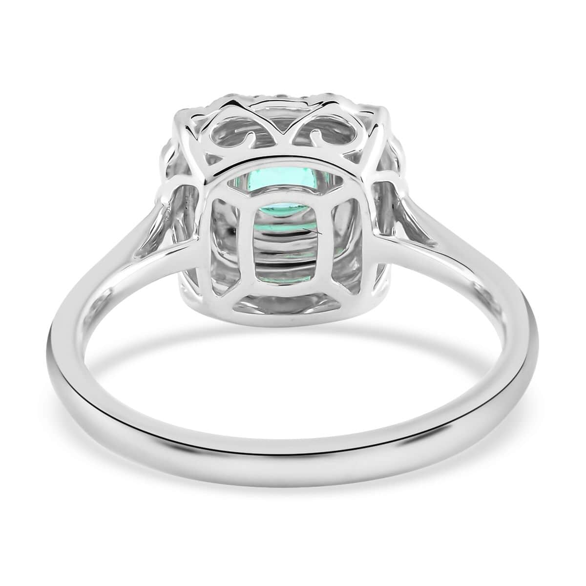 Certified Rhapsody 950 Platinum AAAA Paraiba Tourmaline and E-F VS Diamond Ring (Size 8.0) 5.32 Grams 0.65 ctw image number 4