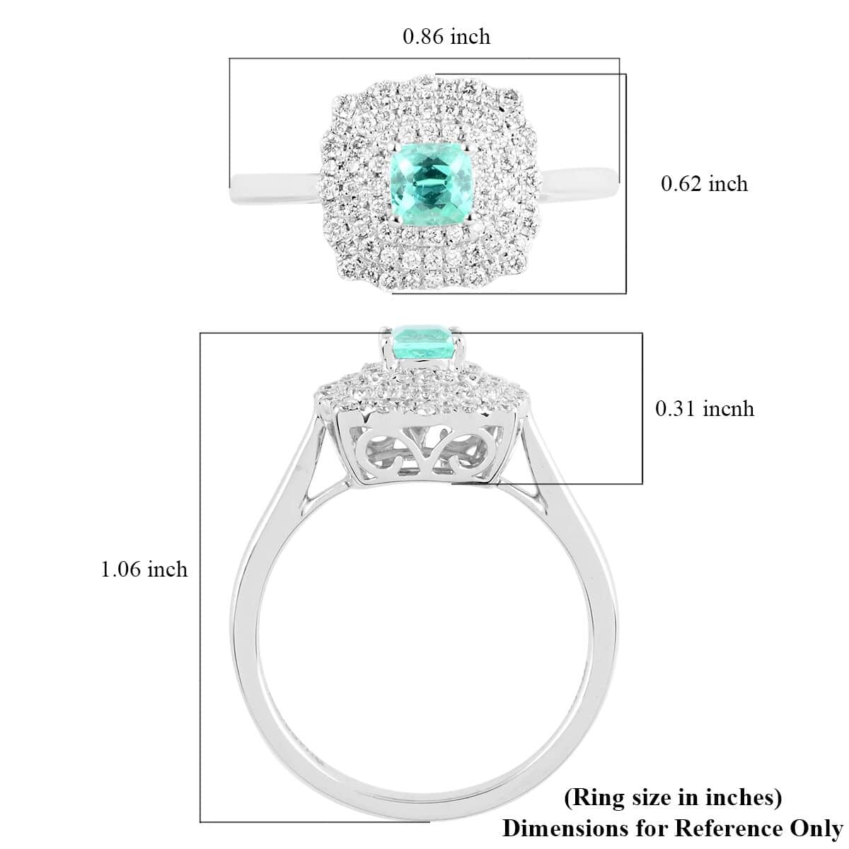 Certified Rhapsody 950 Platinum AAAA Paraiba Tourmaline and E-F VS Diamond Ring (Size 8.0) 5.32 Grams 0.65 ctw image number 5