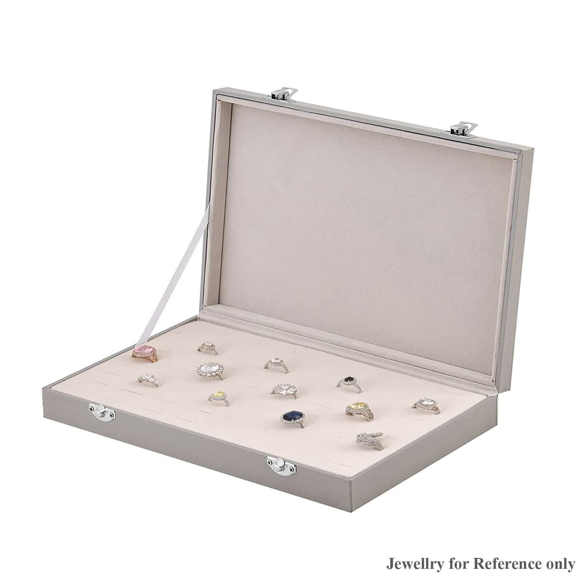 Silver Color Leatherette Paper 72pcs Ring Box with 2 Latch Clasp (11.4"x7.3"x1.6") image number 0