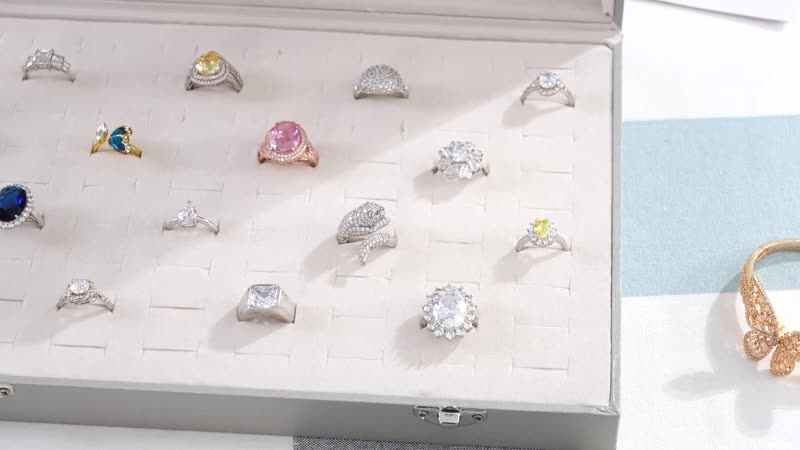 Silver Color Leatherette Paper 72pcs Ring Box with 2 Latch Clasp (11.4"x7.3"x1.6")