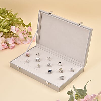 Silver Color Leatherette Paper 72pcs Ring Box with 2 Latch Clasp