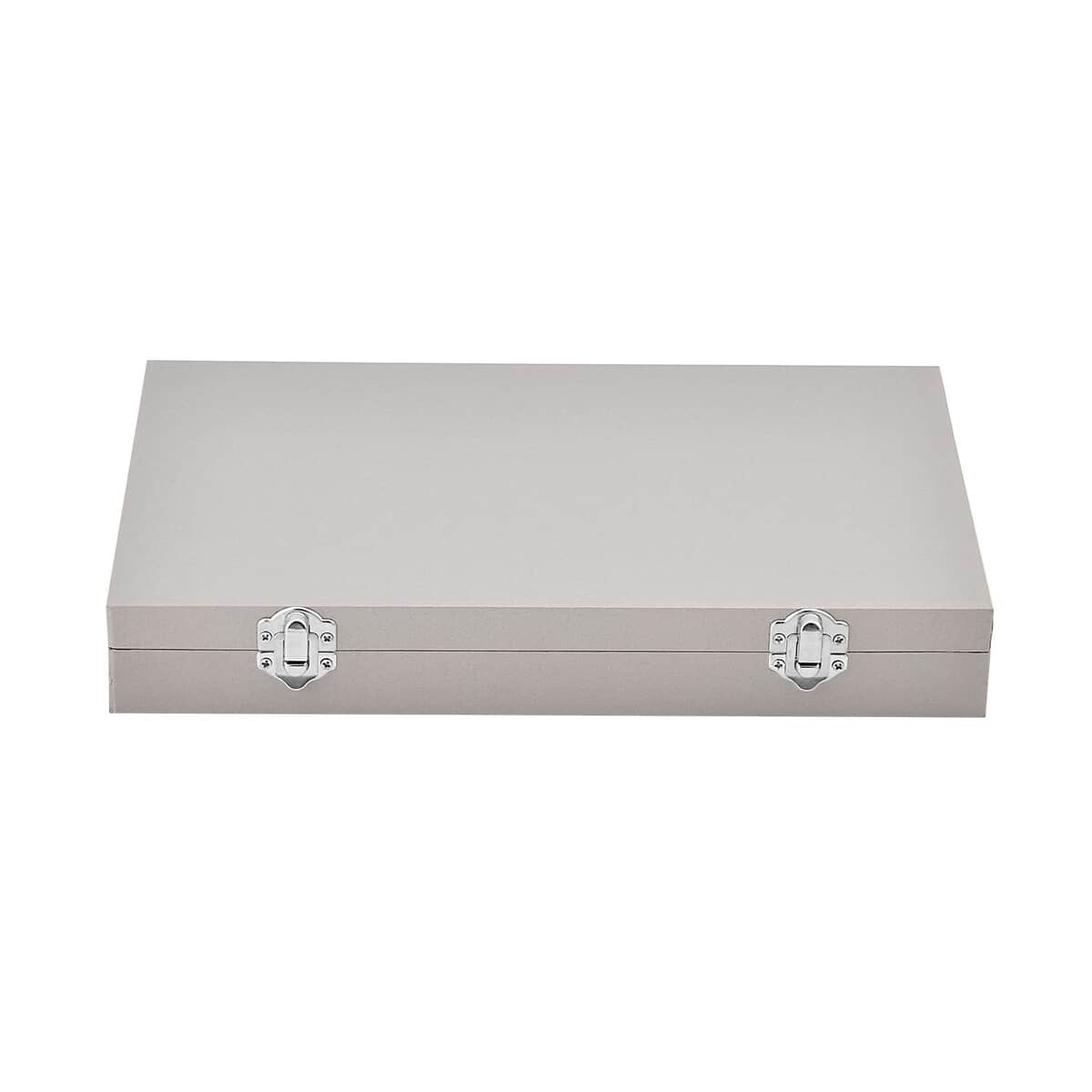 Silver Color Leatherette Paper 72pcs Ring Box with 2 Latch Clasp (11.4"x7.3"x1.6") image number 2