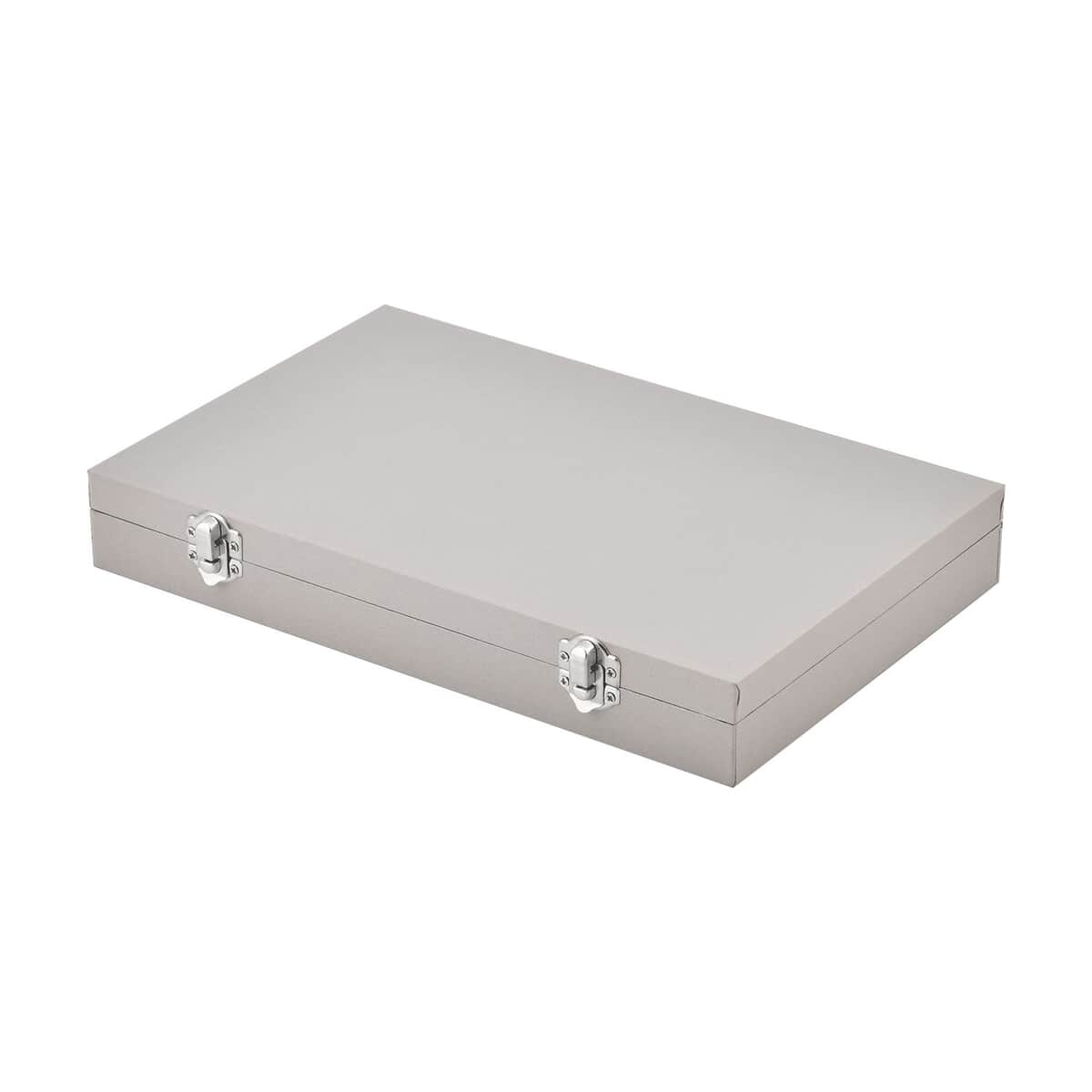 Silver Color Leatherette Paper 72pcs Ring Box with 2 Latch Clasp (11.4"x7.3"x1.6") image number 3