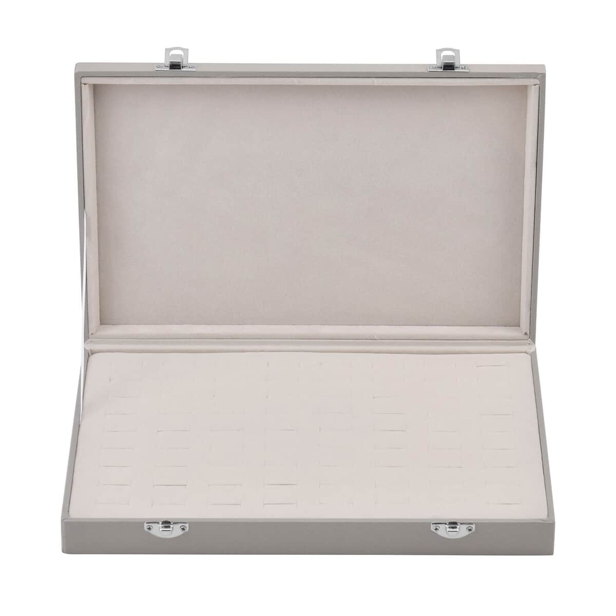 Silver Color Leatherette Paper 72pcs Ring Box with 2 Latch Clasp (11.4"x7.3"x1.6") image number 5