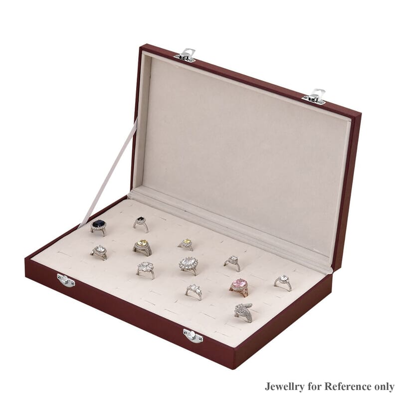 Wine Red Leatherette Paper 72pcs Ring Box with 2 Latch Clasp