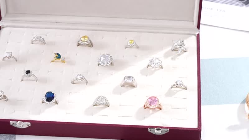 Silver Color Leatherette Paper 72pcs Ring Box with 2 Latch Clasp (11.4"x7.3"x1.6")