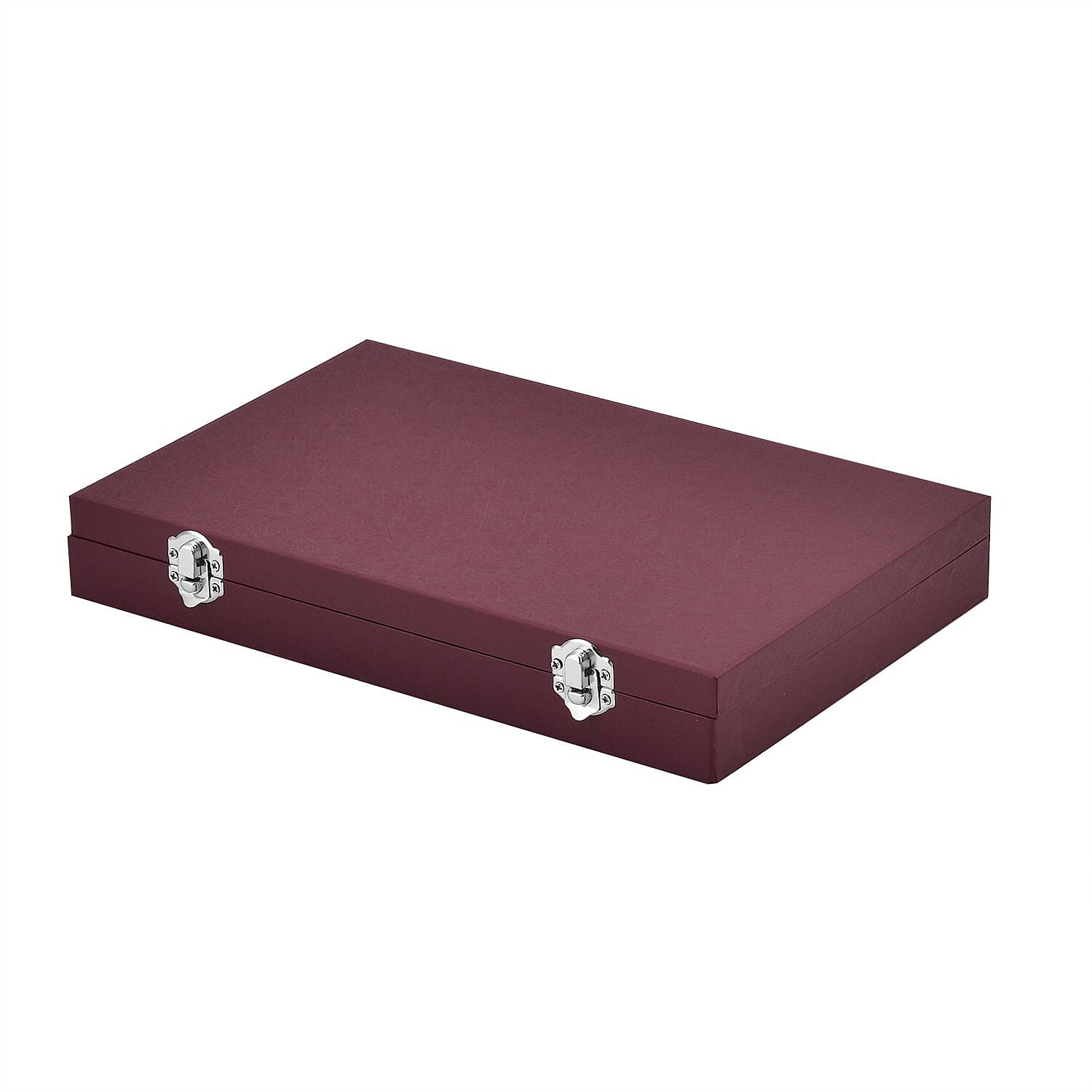 Wine Red Leatherette Paper 72pcs Ring Box with 2 Latch Clasp