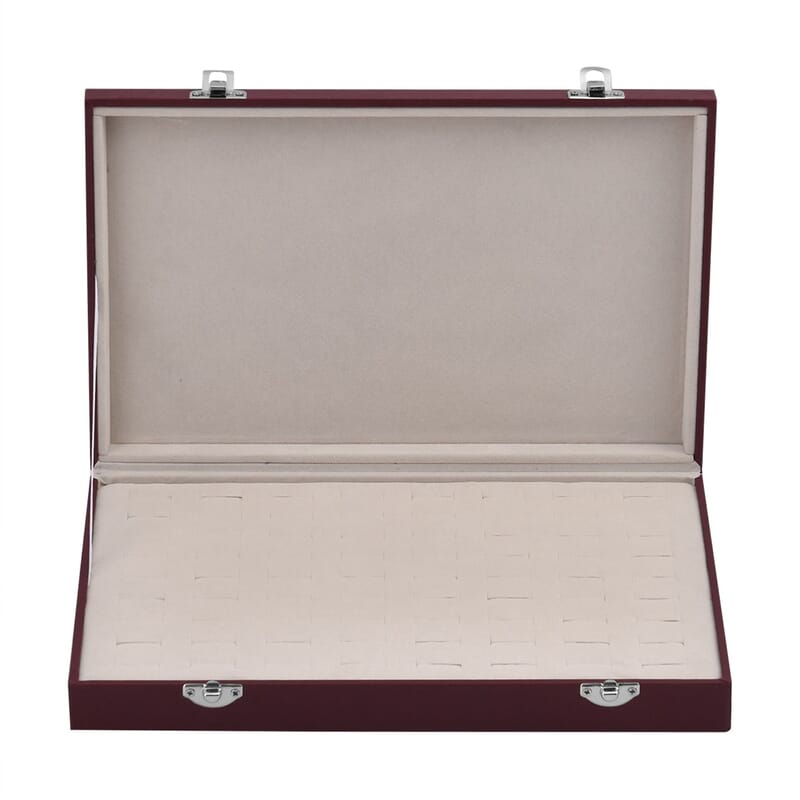 Wine Red Leatherette Paper 72pcs Ring Box with 2 Latch Clasp