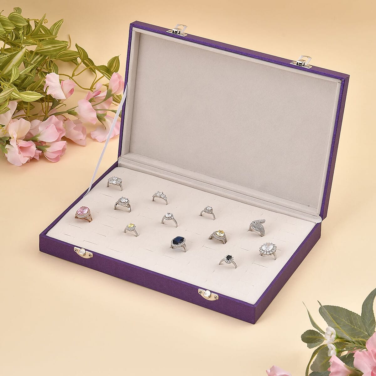 Purple Leatherette Paper 72pcs Ring Box with 2 Latch Clasp image number 1